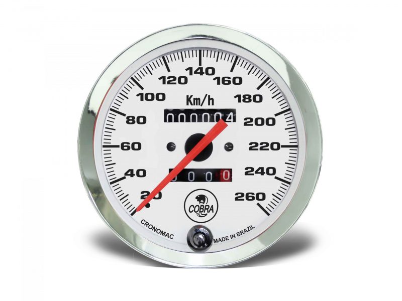 Velocímetro Mecânico 100mm 260Kmh Shelby Cobra - Branco