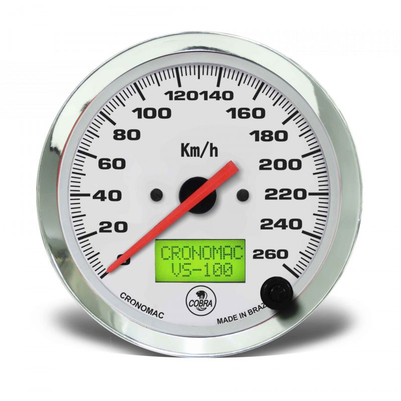 Velocímetro 100mm Eletrônico  260kmh Display Digital Shelby Cobra - Branco