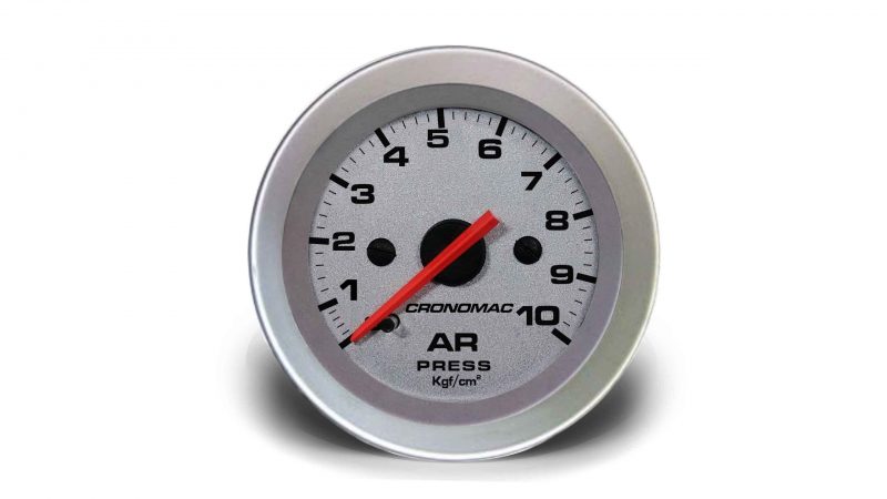 Manômetro Pressão Ar 52mm Mecânico 10Kg  Racing Prata