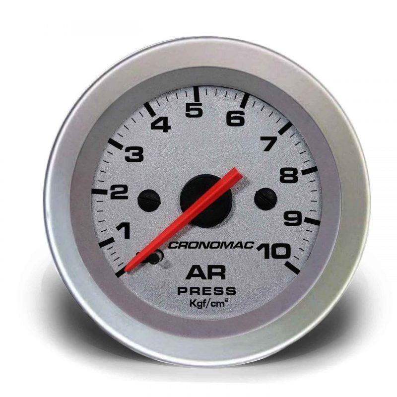 Manômetro Pressão Ar 52mm Mecânico 10Kg  Racing Prata
