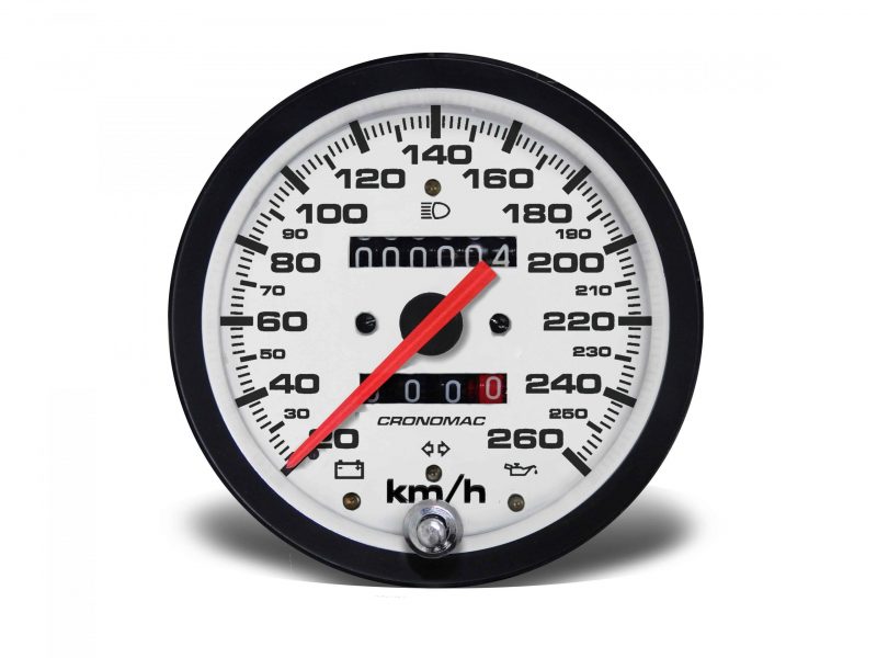 Velocímetro 100mm Mecânico 260kmh Street - Branco 2 hodômetros com sinaleira W 0.5