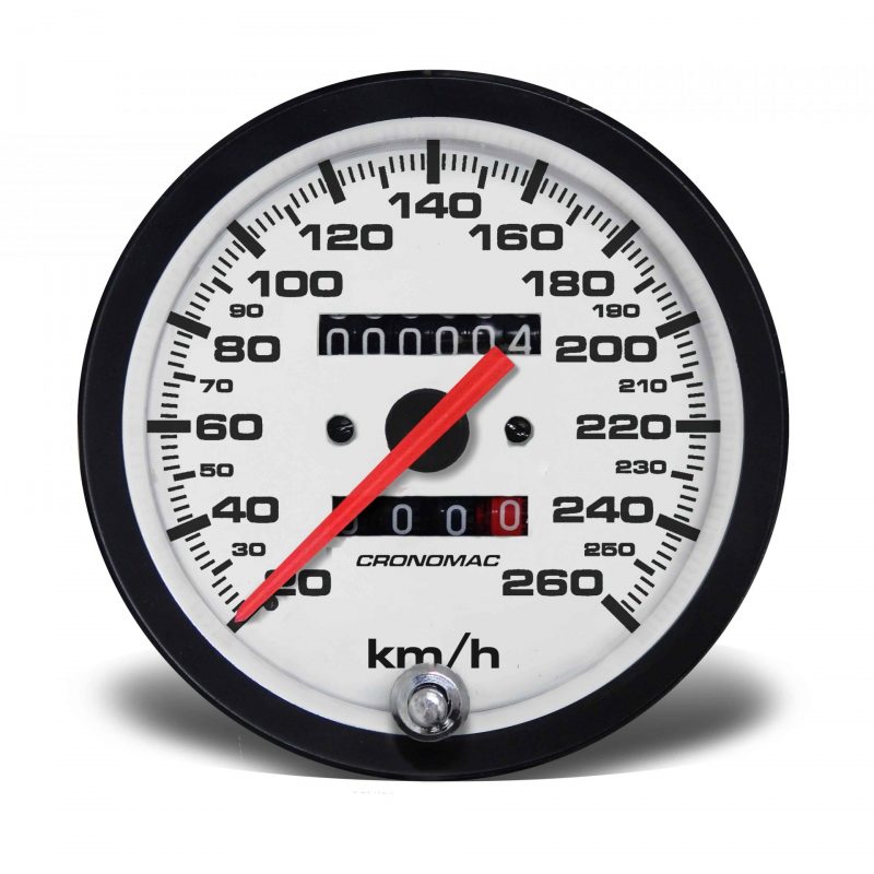 Velocímetro 100mm Mecânico 260kmh Street - Branco 2 hodômetros W 0.5