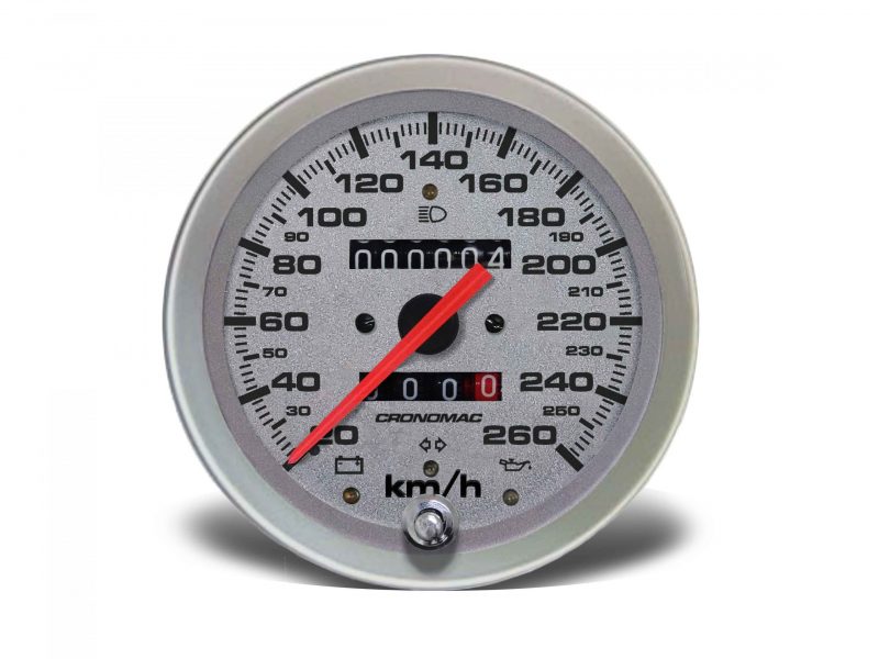 Velocímetro 100mm Mecânico  260kmh  Racing - 2 hodômetros com sinaleira W 0.5