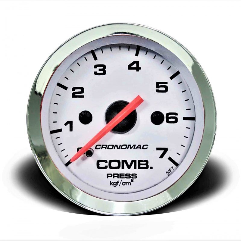 Manômetro Pressão Combustível 52mm Mecânico 7kg Croma - Branco