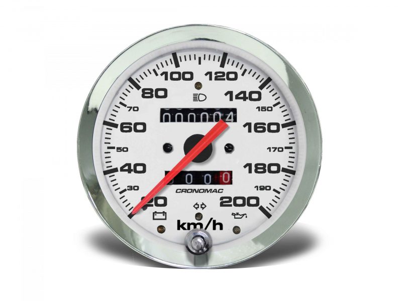 Velocímetro 100mm Mecânico 200kmh Croma - Branco 2 hodômetros com sinaleira W 0.5