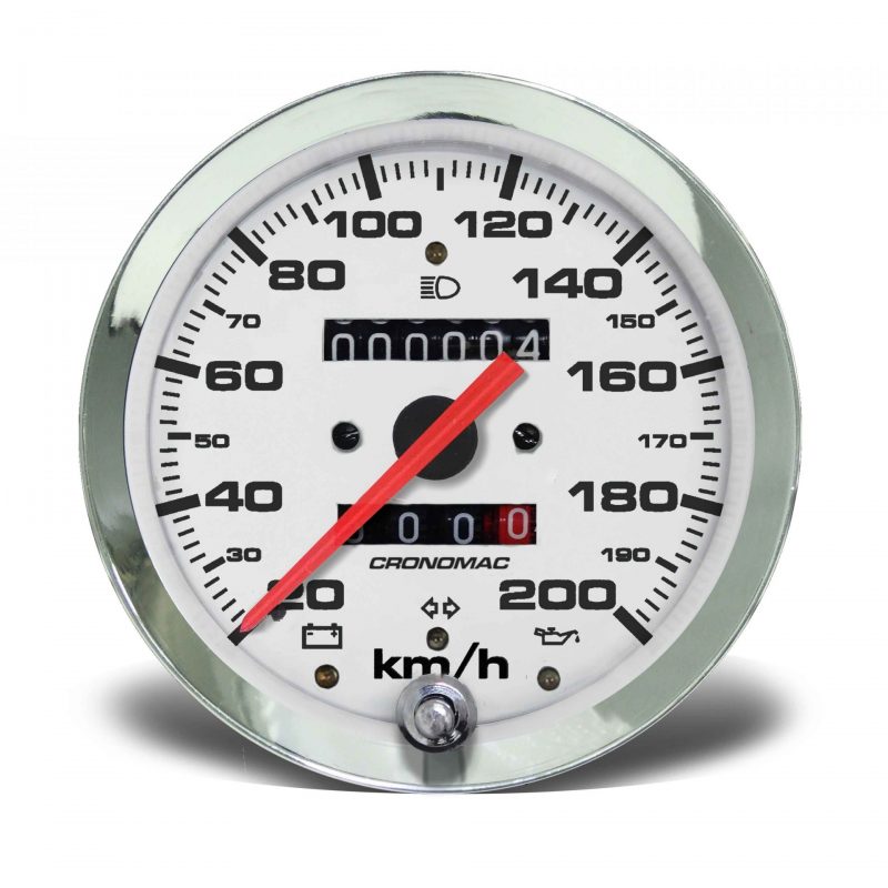 Velocímetro 100mm Mecânico 200kmh Croma - Branco 2 hodômetros com sinaleira W 0.5