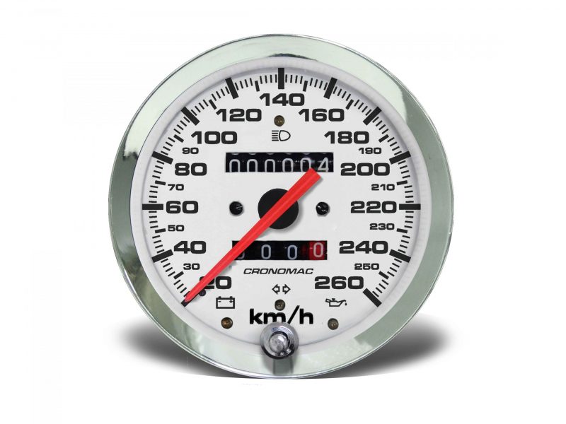 Velocímetro 100mm Mecânico 260kmh Croma - Branco 2 hodômetros com sinaleira W 0.5
