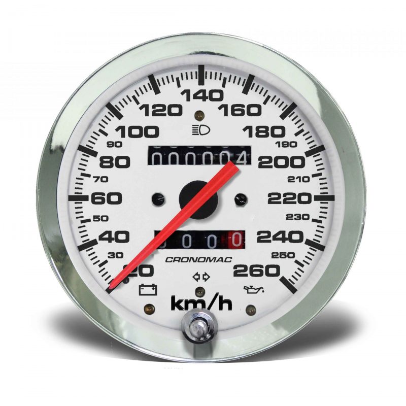 Velocímetro 100mm Mecânico 260kmh Croma - Branco 2 hodômetros com sinaleira W 0.5
