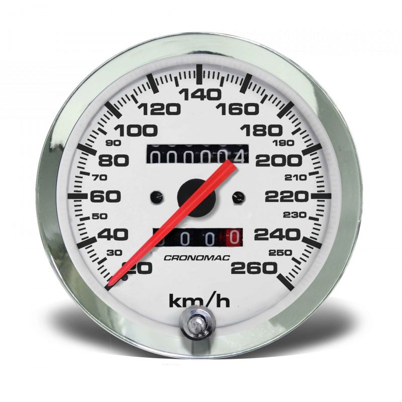 Velocímetro 100mm Mecânico 260kmh Croma - Branco 2 hodômetros  W 0.5
