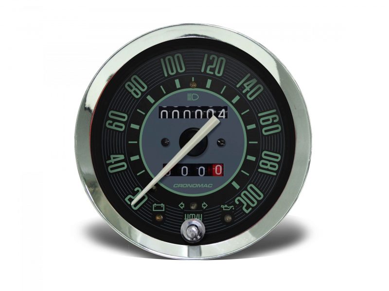 Velocímetro 100mm Mecânico 200kmh VW - Verde 2 hodômetros com sinaleira