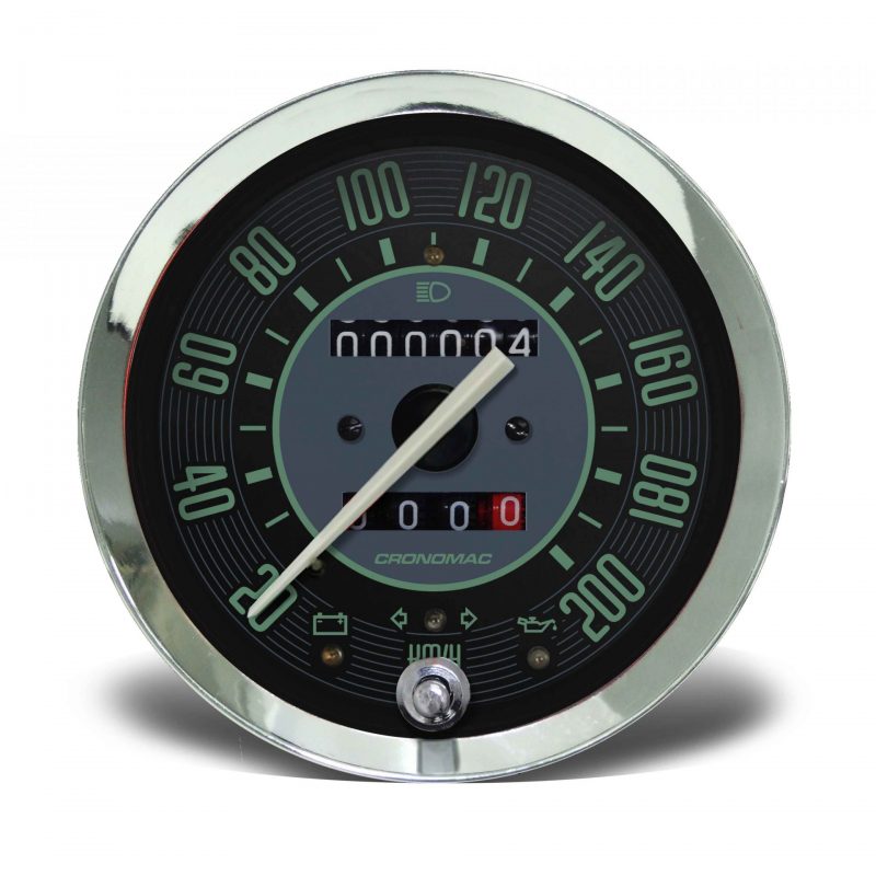 Velocímetro 100mm Mecânico 200kmh VW - Verde 2 hodômetros com sinaleira