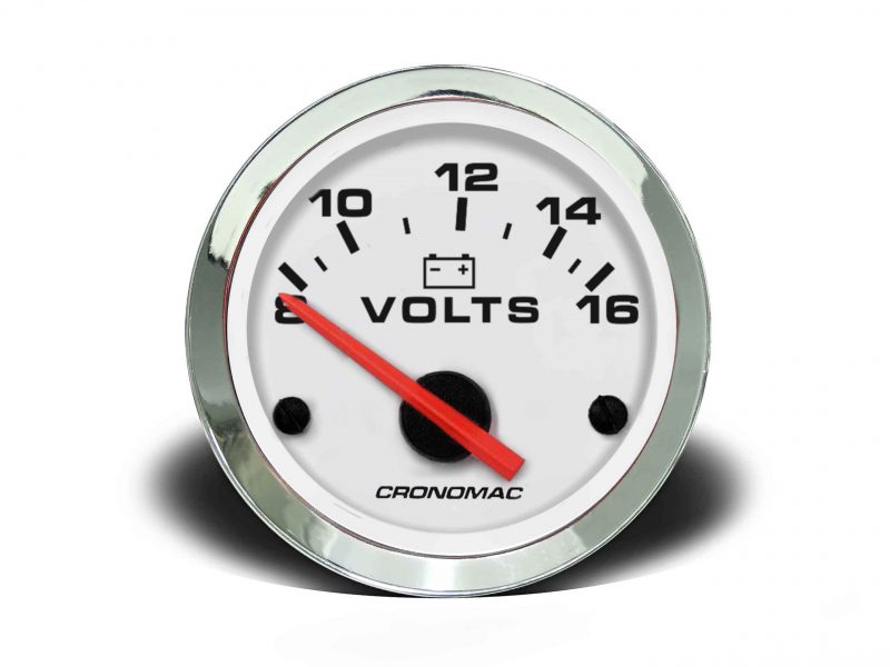 Voltimetro 52mm 12V Croma - Branco