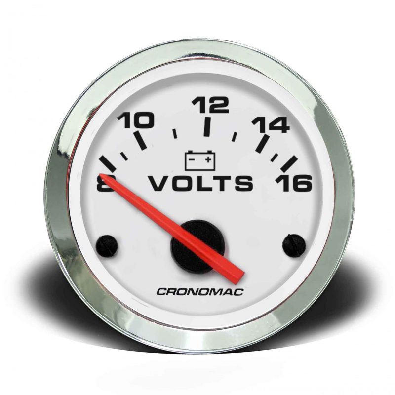 Voltimetro 52mm 12V Croma - Branco