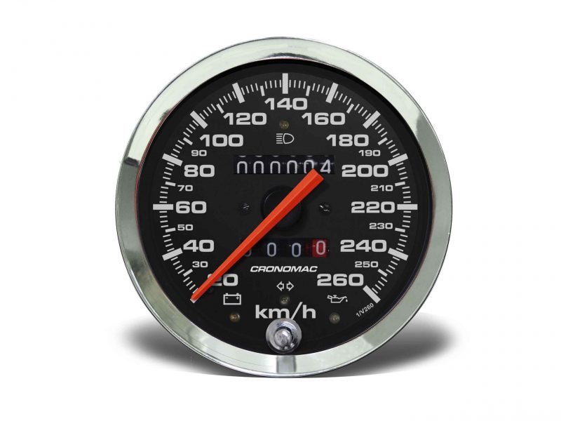 Velocímetro 100mm Mecânico 260kmh Croma - Preto 2 hodômetros com sinaleira W 0.5