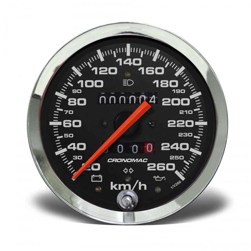Velocímetro 100mm Mecânico 260kmh Croma - Preto 2 hodômetros com sinaleira W 0.5