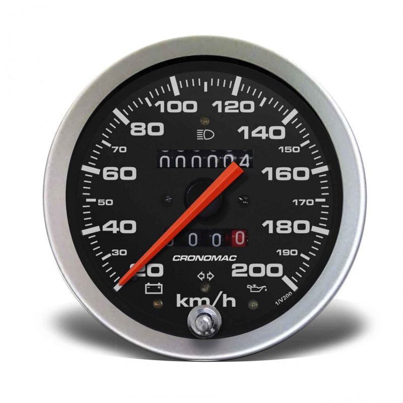 Velocímetro 100mm Mecânico 200kmh Sport - 2 hodômetros com Sinaleira W 0.5