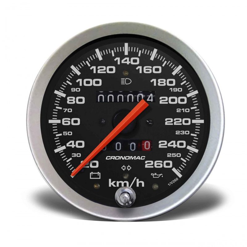 Velocímetro 100mm Mecânico 260kmh Sport - 2 hodômetros com sinaleira W 0.5