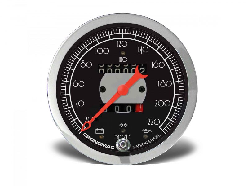 Velocímetro 100mm Mecânico 220Kmh HOT Black 2 hodômetros com sinaleira W 0.5