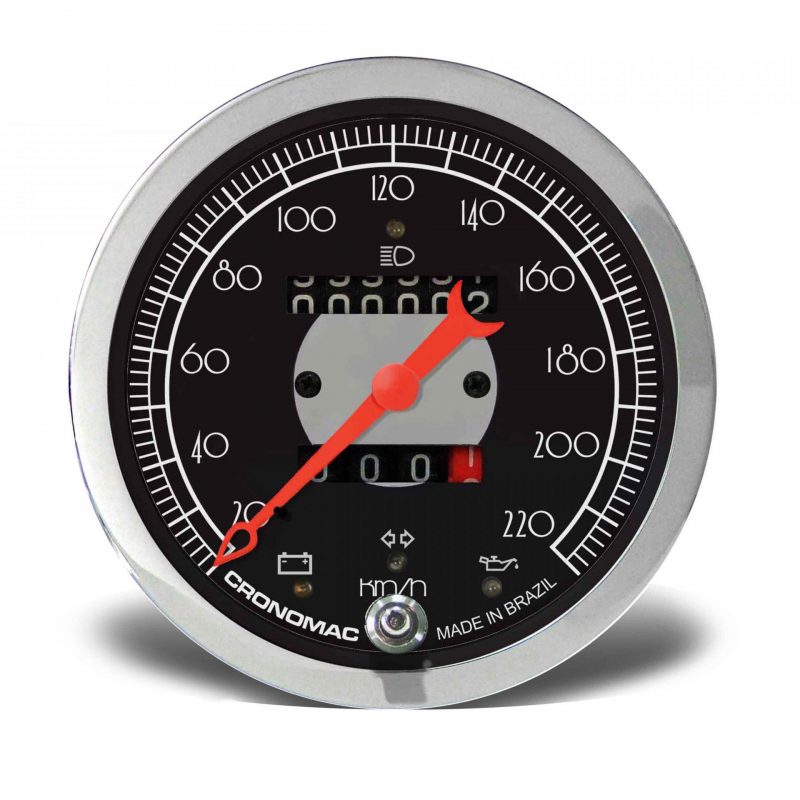 Velocímetro 100mm Mecânico 220Kmh HOT Black 2 hodômetros com sinaleira W 0.5