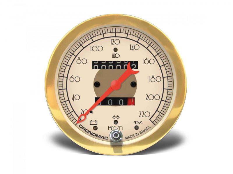 Velocímetro 100mm Mecânico 220Kmh HOT Gold 2 hodômetros com sinaleira W 0.5