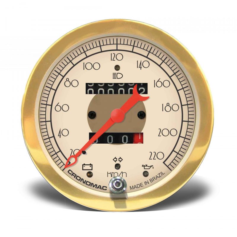 Velocímetro 100mm Mecânico 220Kmh HOT Gold 2 hodômetros com sinaleira W 0.5
