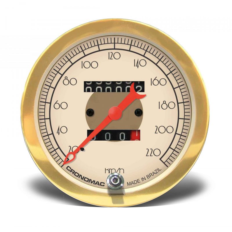 Velocímetro 100mm Mecânico 220Kmh HOT Gold 2 hodômetros W 0.5
