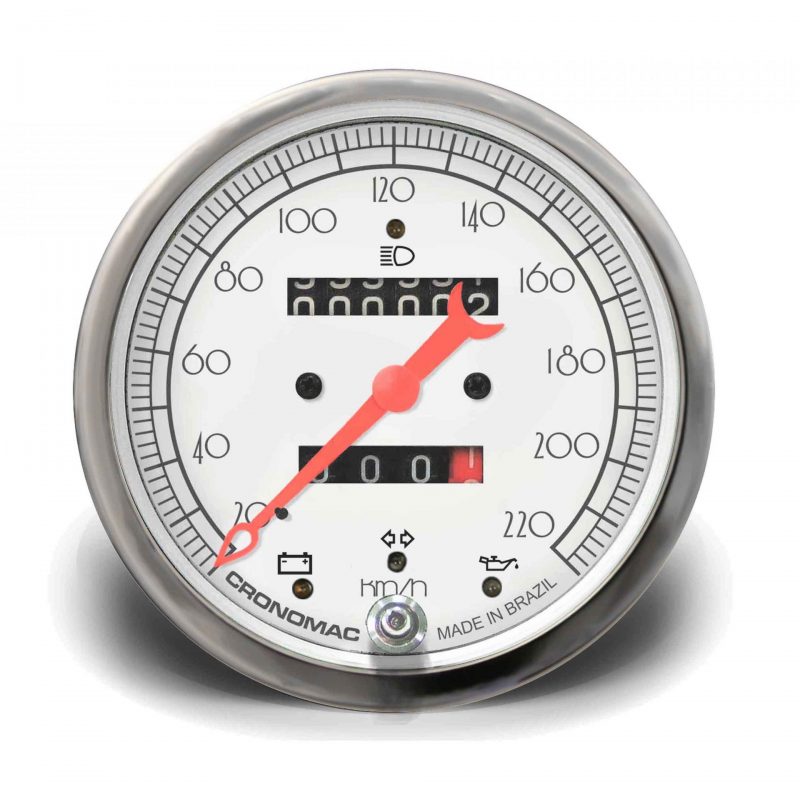 Velocímetro 100mm Mecânico 220Kmh HOT Silver 2 hodômetros com sinaleira W 0.5