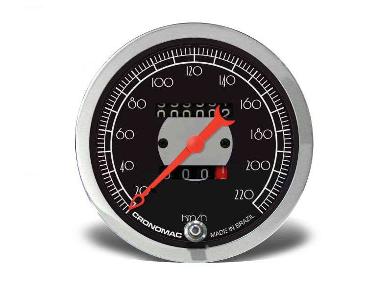 Velocímetro 100mm Mecânico 220Kmh HOT Black 2 hodômetros W 0.5
