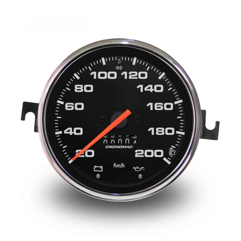 Velocímetro Mecânico 110mm 200 Km/h Hodômetro simples com Sinaleira VW/Croma Preto