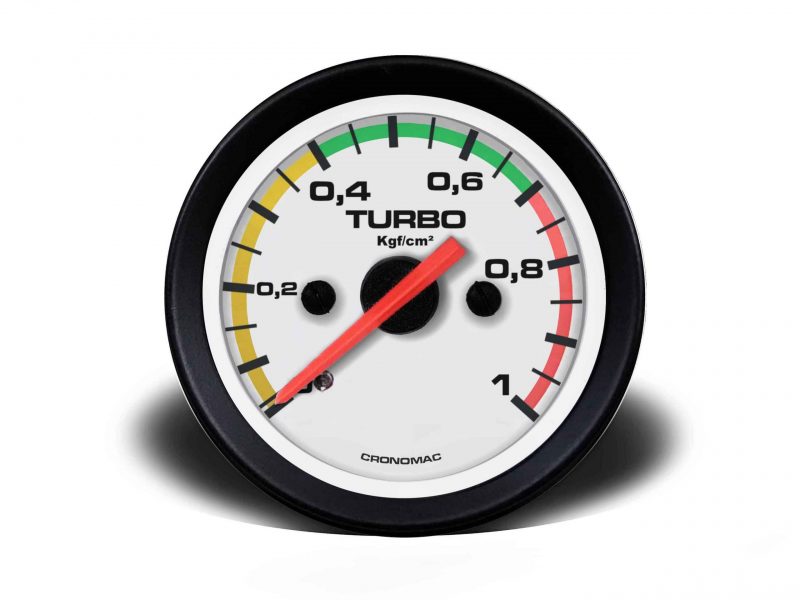 Manômetro Pressão Turbo 52mm Mecânico 1kg Street - Branco c/ faixa