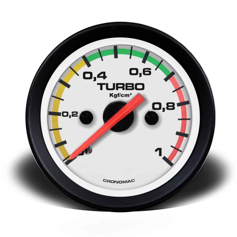 Manômetro Pressão Turbo 52mm Mecânico 1kg Street - Branco c/ faixa