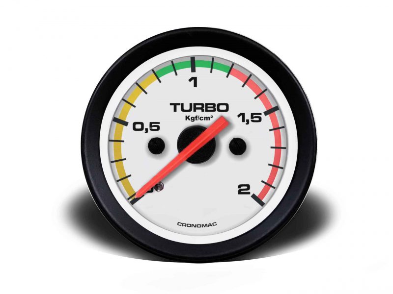 Manômetro Pressão Turbo 52mm Mecânico 2kg Street - Branco c/ faixa