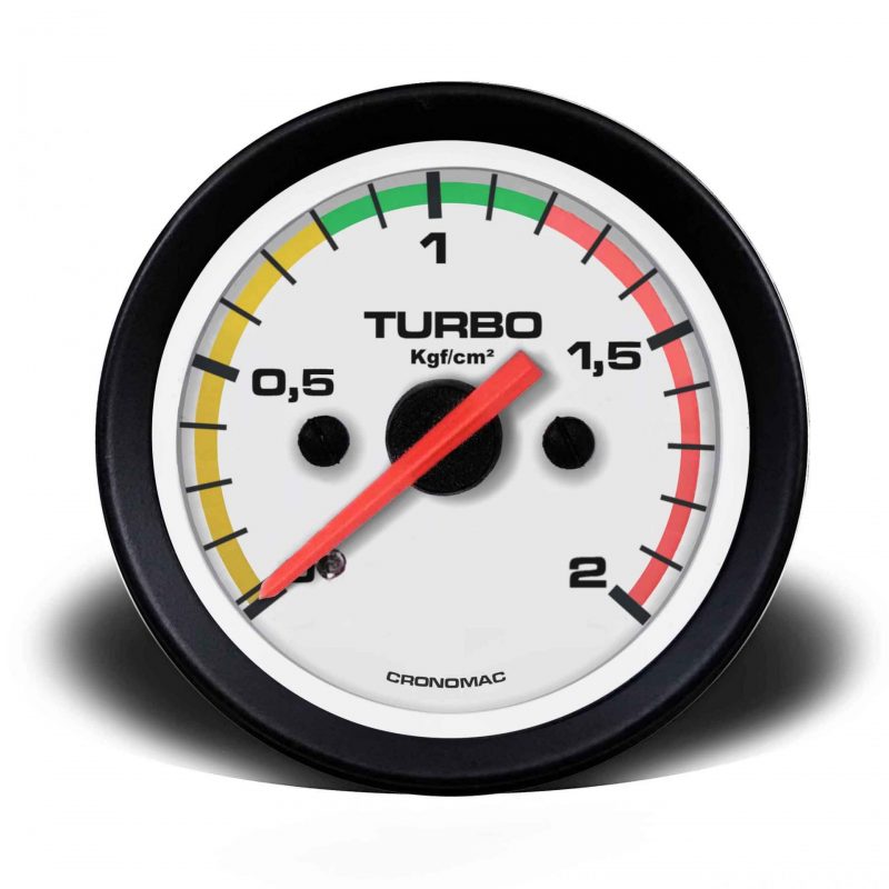 Manômetro Pressão Turbo 52mm Mecânico 2kg Street - Branco c/ faixa