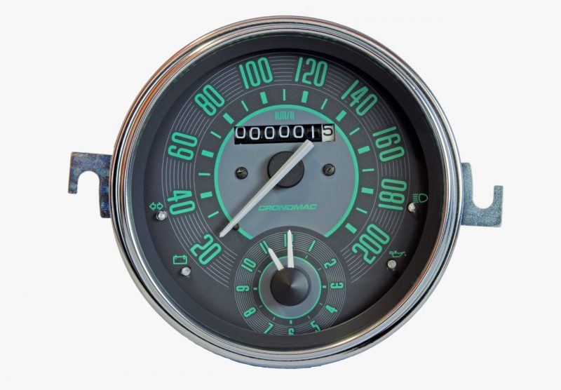 Velocímetro 110mm Mecânico 200kmh VW - Verde - Com Relogio de Horas
