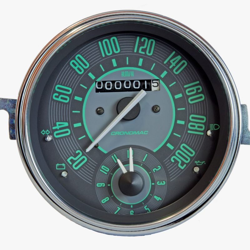 Velocímetro 110mm Mecânico 200kmh VW - Verde - Com Relogio de Horas