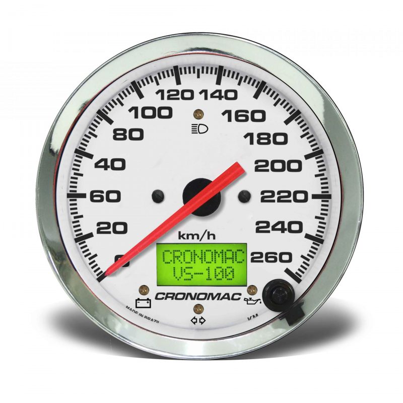 Velocímetro 100mm Eletrônico  260kmh Display Digital Croma - Branco com Sinaleira