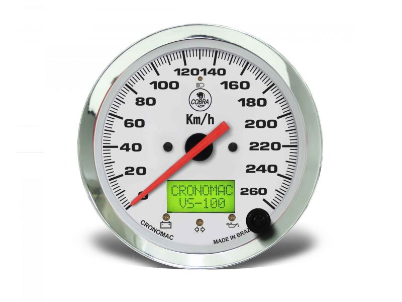 Velocímetro 100mm Eletrônico  260kmh Display Digital Shelby Cobra - Branco com Sinaleira