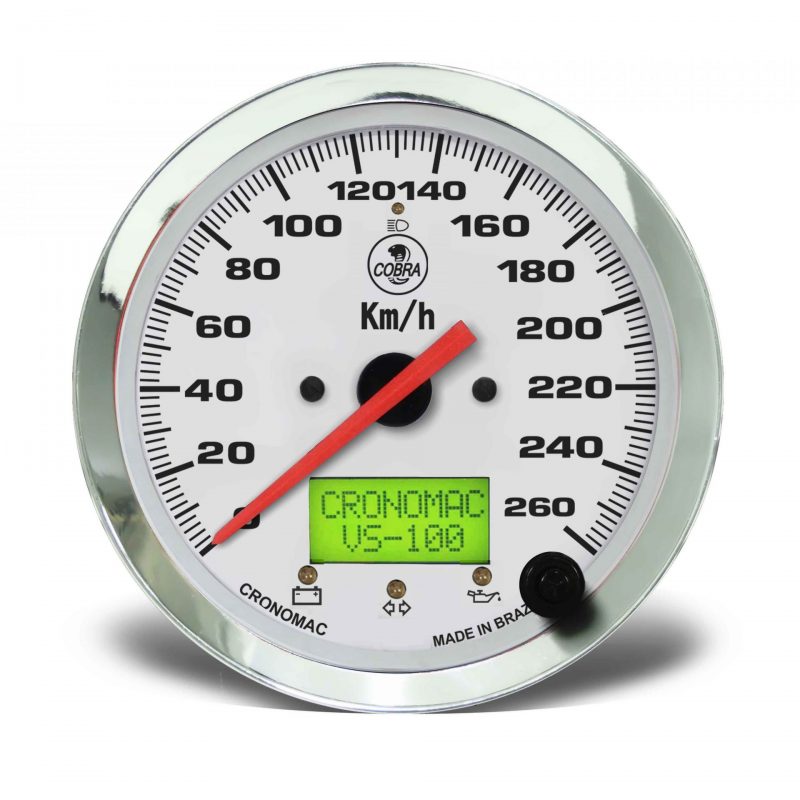 Velocímetro 100mm Eletrônico  260kmh Display Digital Shelby Cobra - Branco com Sinaleira
