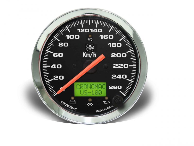 Velocímetro 100mm Eletrônico  260kmh Display Digital Shelby Cobra - Preto com Sinaleira