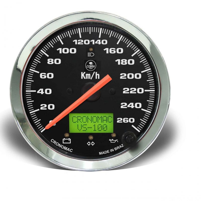 Velocímetro 100mm Eletrônico  260kmh Display Digital Shelby Cobra - Preto com Sinaleira