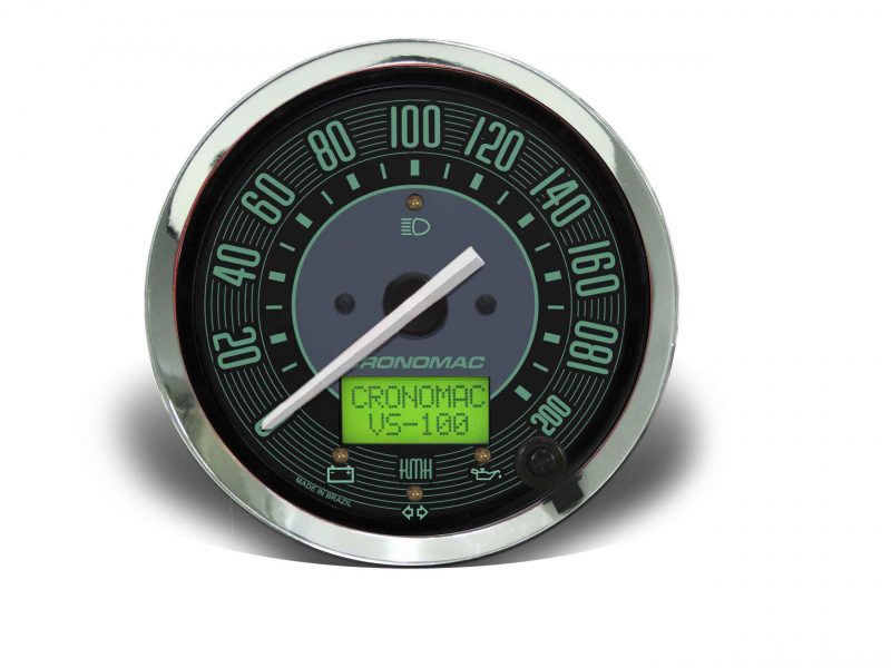 Velocímetro 100mm Elétrico 200km/h Display Digital VW Verde com Sinaleira