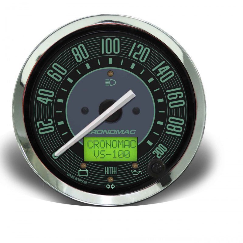 Velocímetro 100mm Elétrico 200km/h Display Digital VW Verde com Sinaleira