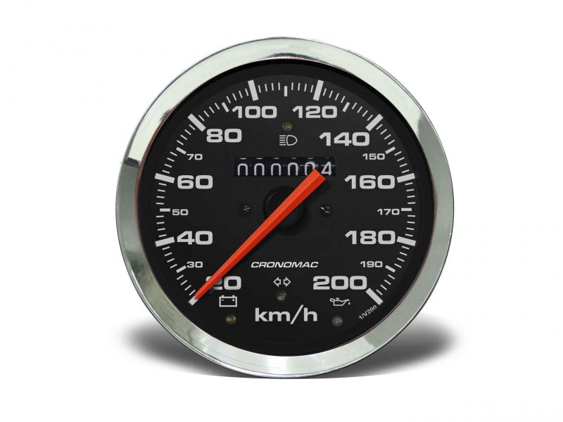 Velocímetro 100mm Mecânico 200kmh Croma - Preto W 0.5 - 1 Hodômetro com Sinaleira