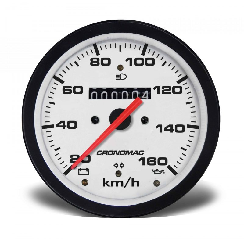 Velocímetro 100mm Mecânico 160kmh  Street - Branco W 0.5 - 1 Hodômetro com Sinaleira