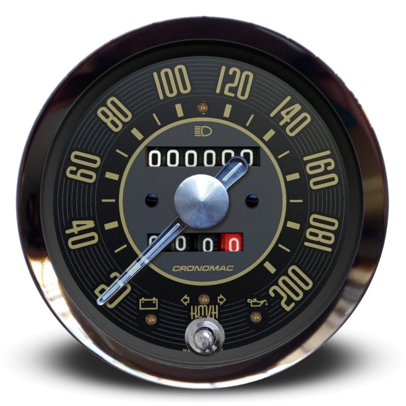 Velocímetro 100mm Mecânico 200kmh OLD TIMER VW - Bege 2 hodômetros com sinaleira
