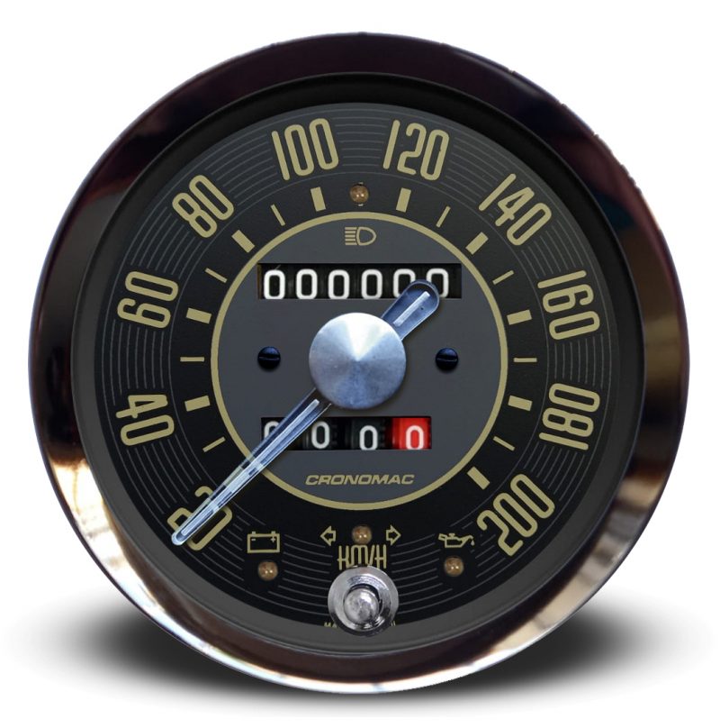 Velocímetro 100mm Mecânico 200kmh OLD TIMER VW - Bege 2 hodômetros com sinaleira