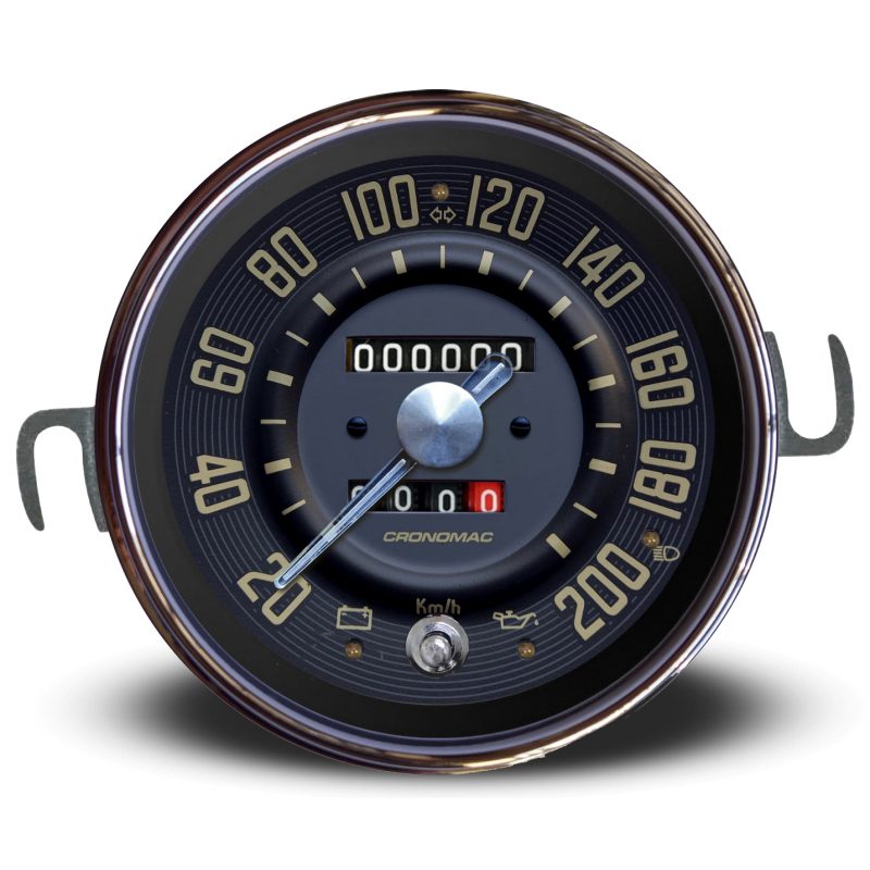 Velocímetro 110mm Mecânico 200kmh OLD TIMER VW - Bege 2 hodômetros com sinaleira